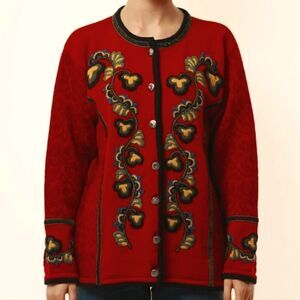 Vintage 80's Wool Handknit Embroidered Cardigan